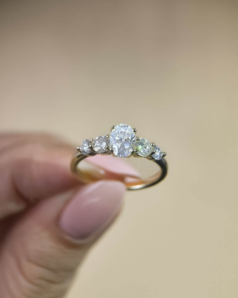 Oval Ring with Diamonds 14K Gold On Silver-Opreshyne