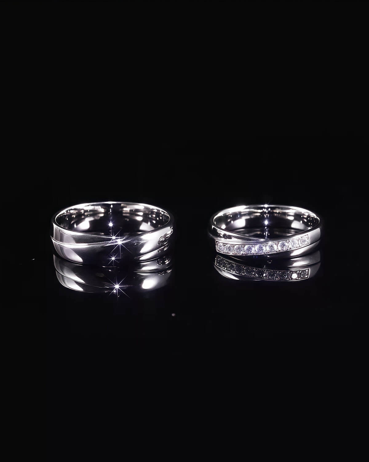 Interlace Glow – Crisscross Couple Rings