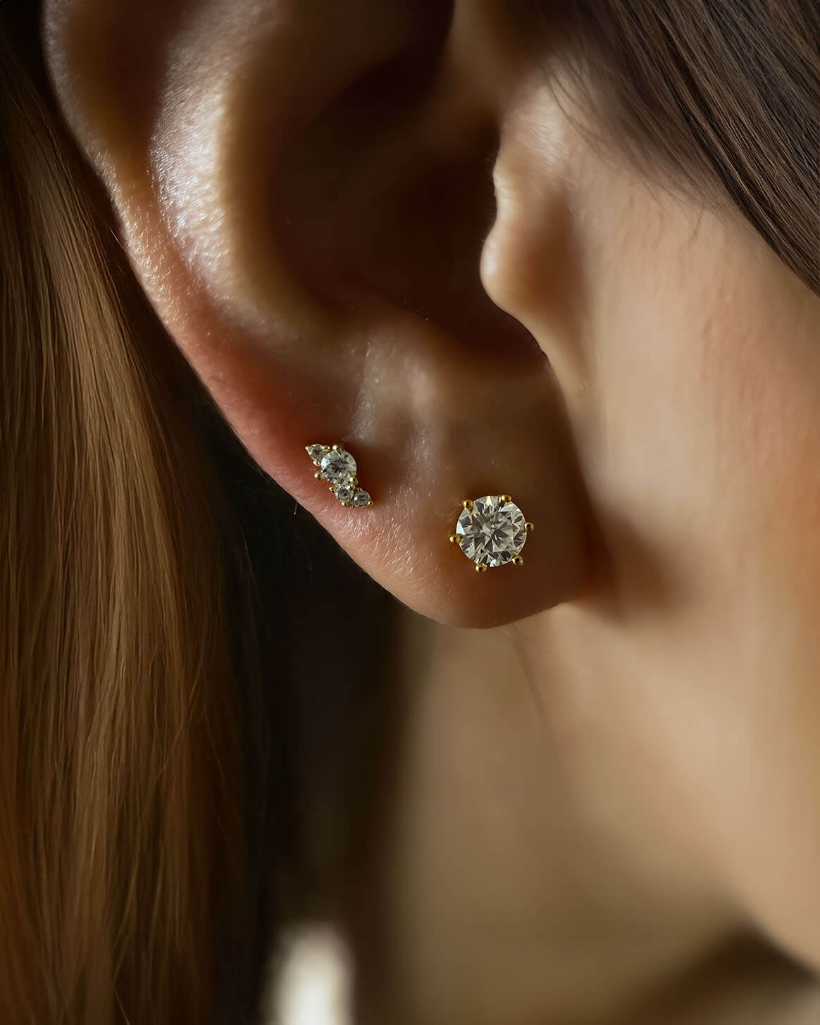 Classic Gold Diamond Stud Earrings with Moissanite-Opreshyne