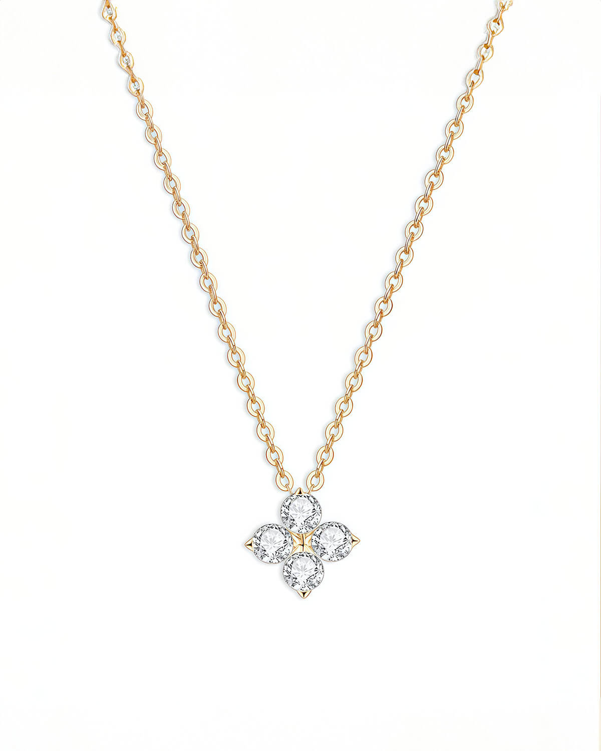 Simple Diamond Necklace with Clover Design-Opreshyne