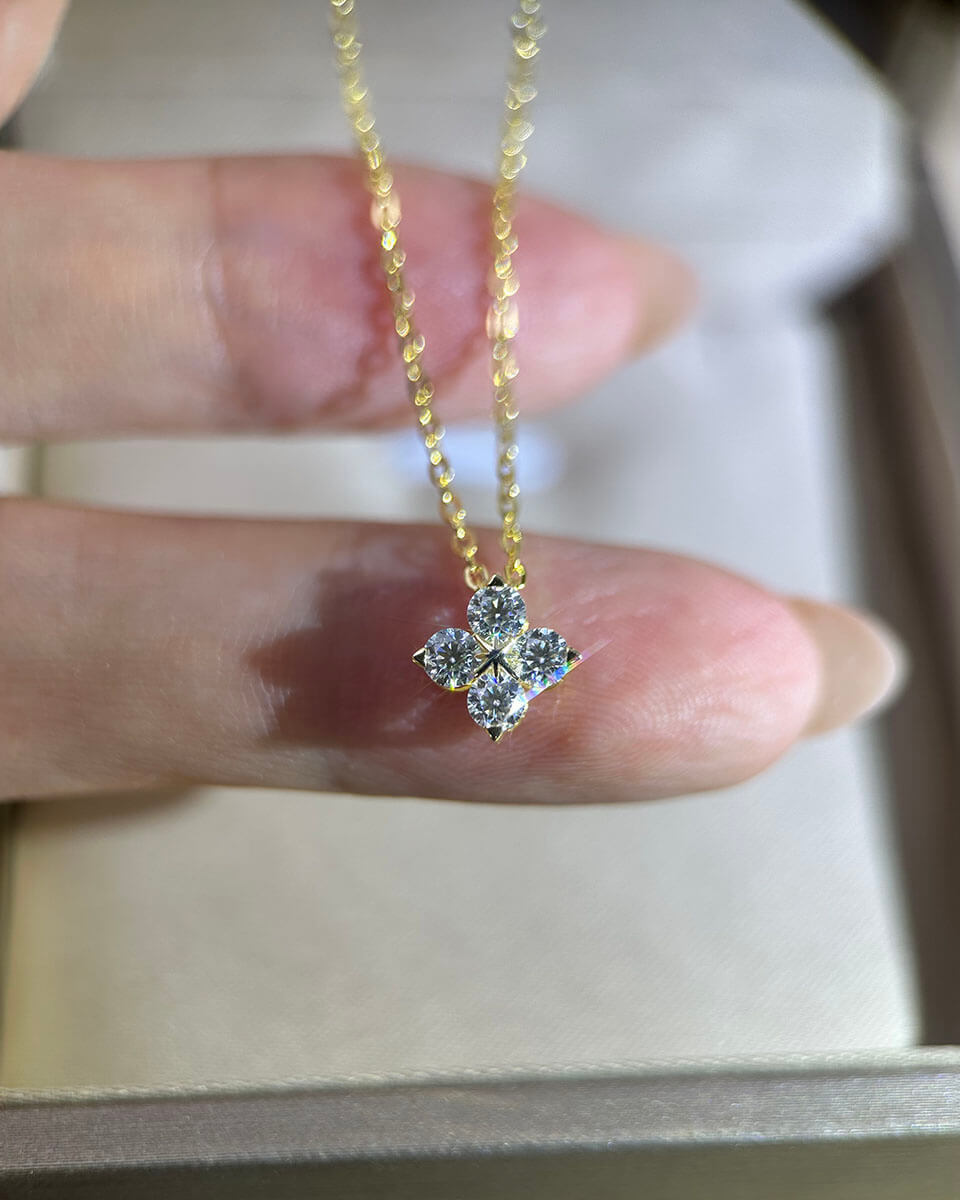 Simple Diamond Necklace with Clover Design-Opreshyne