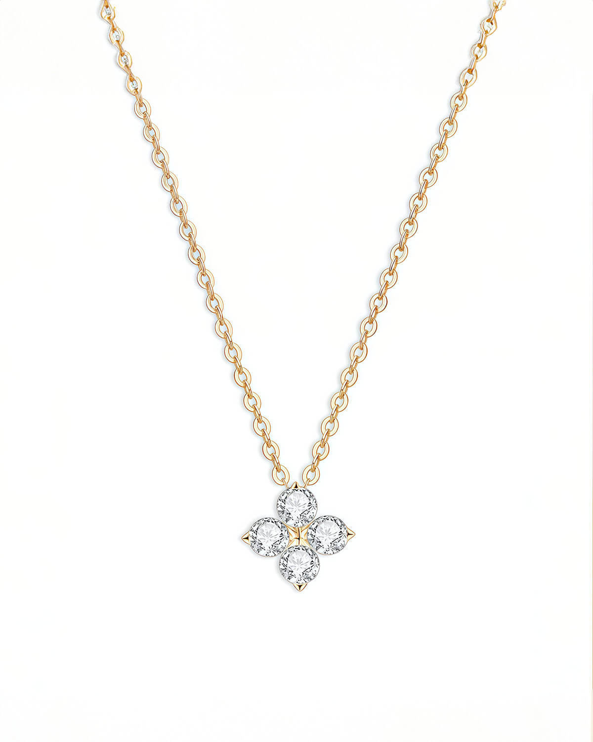 Simple Diamond Necklace with Clover Design-Opreshyne
