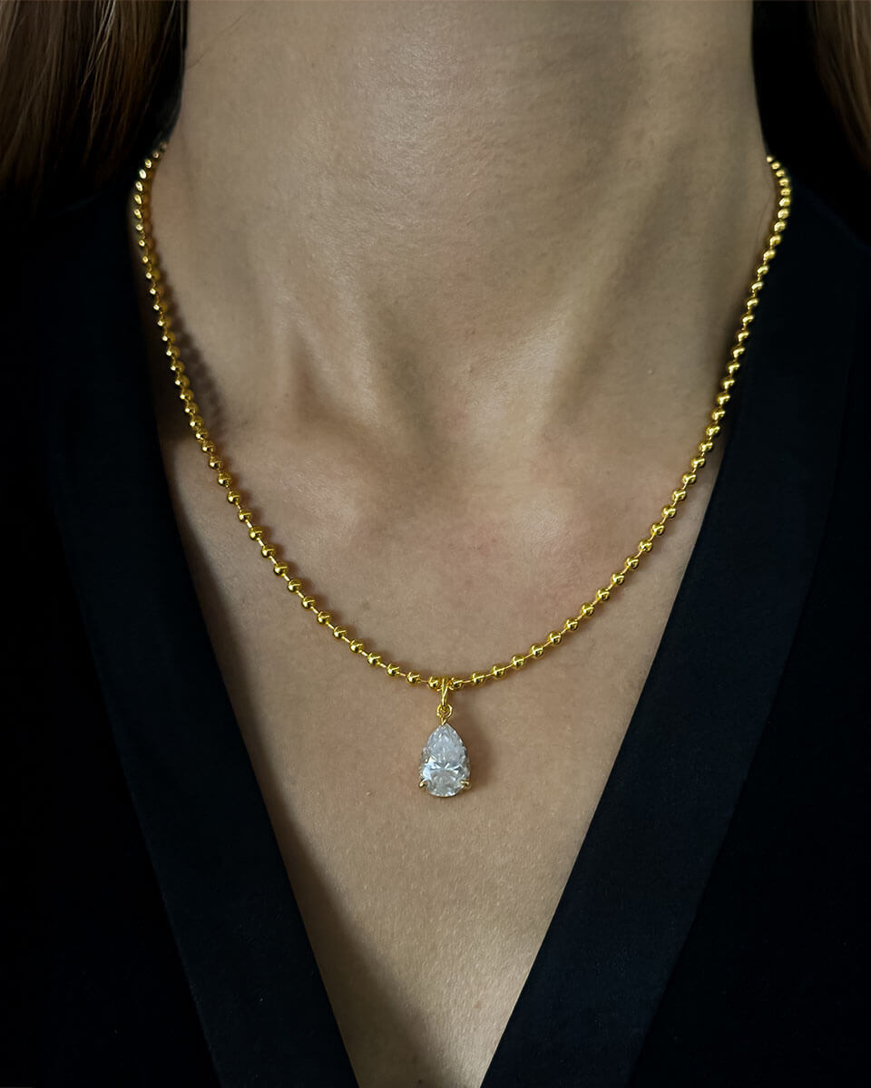 Single Diamond Necklace with 6 Carat Pear Diamond-Opreshyne