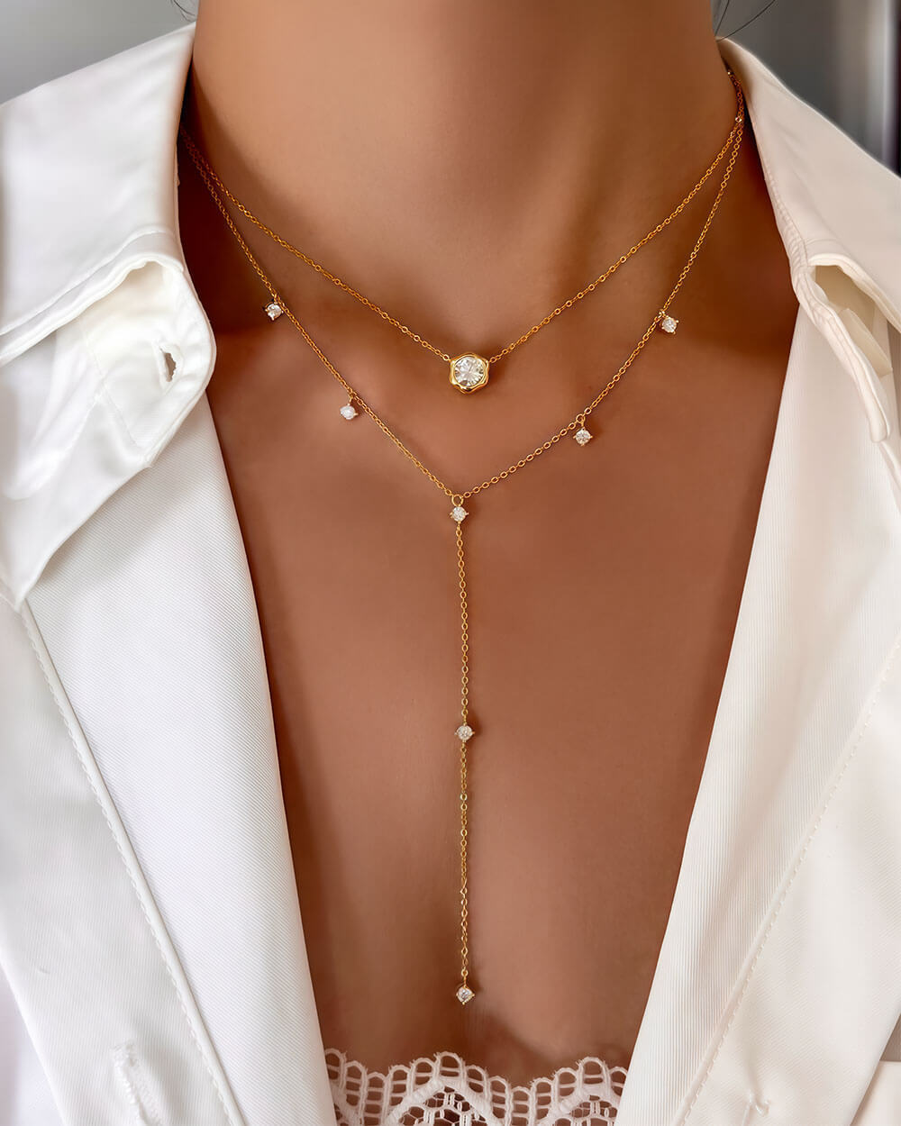 Celeste Drop - Y Diamond Necklace