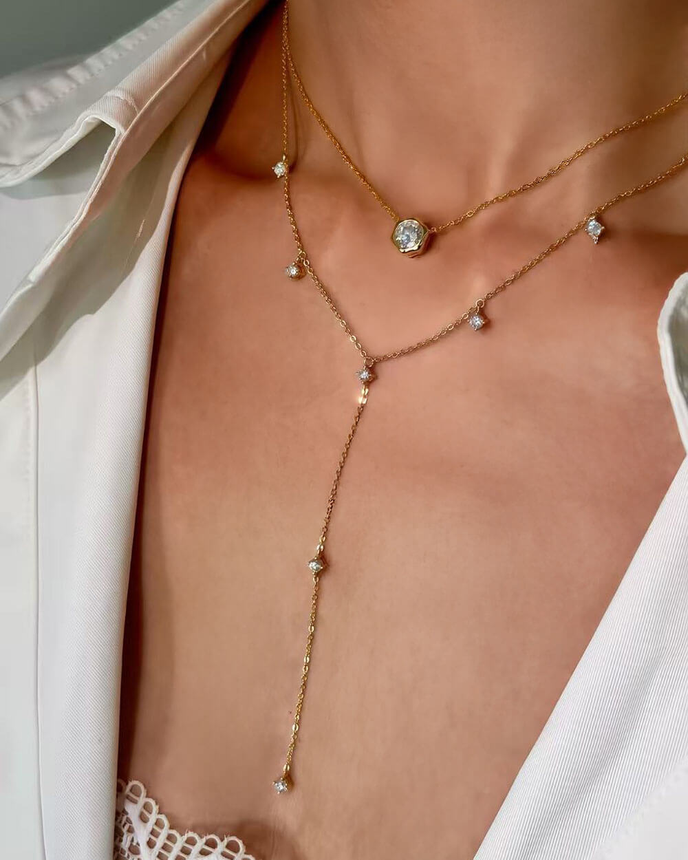 Celeste Drop - Y Diamond Necklace