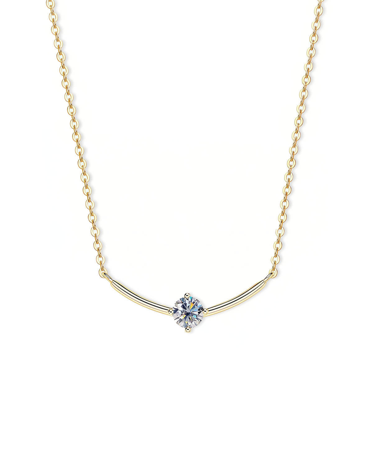 Solitaire Diamond Necklace | Curved Pendant 14K Gold Jewelry Gift for Women