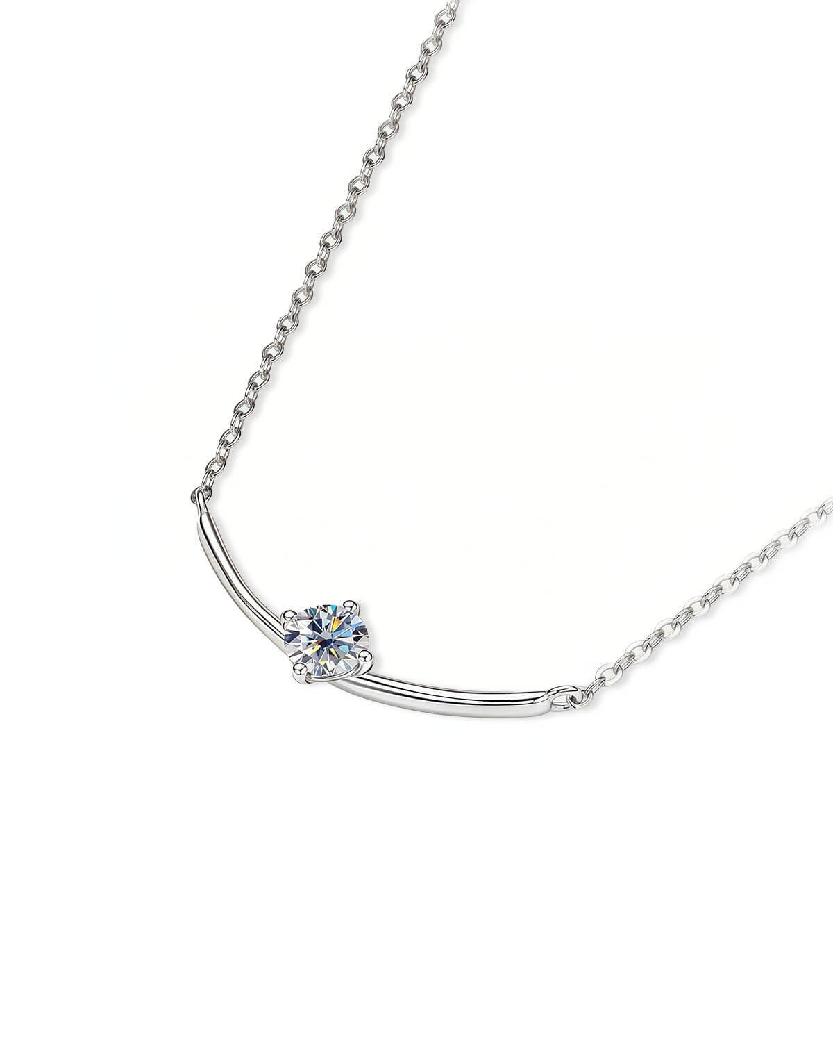 Solitaire Diamond Necklace | Curved Pendant 14K Gold Jewelry Gift for Women