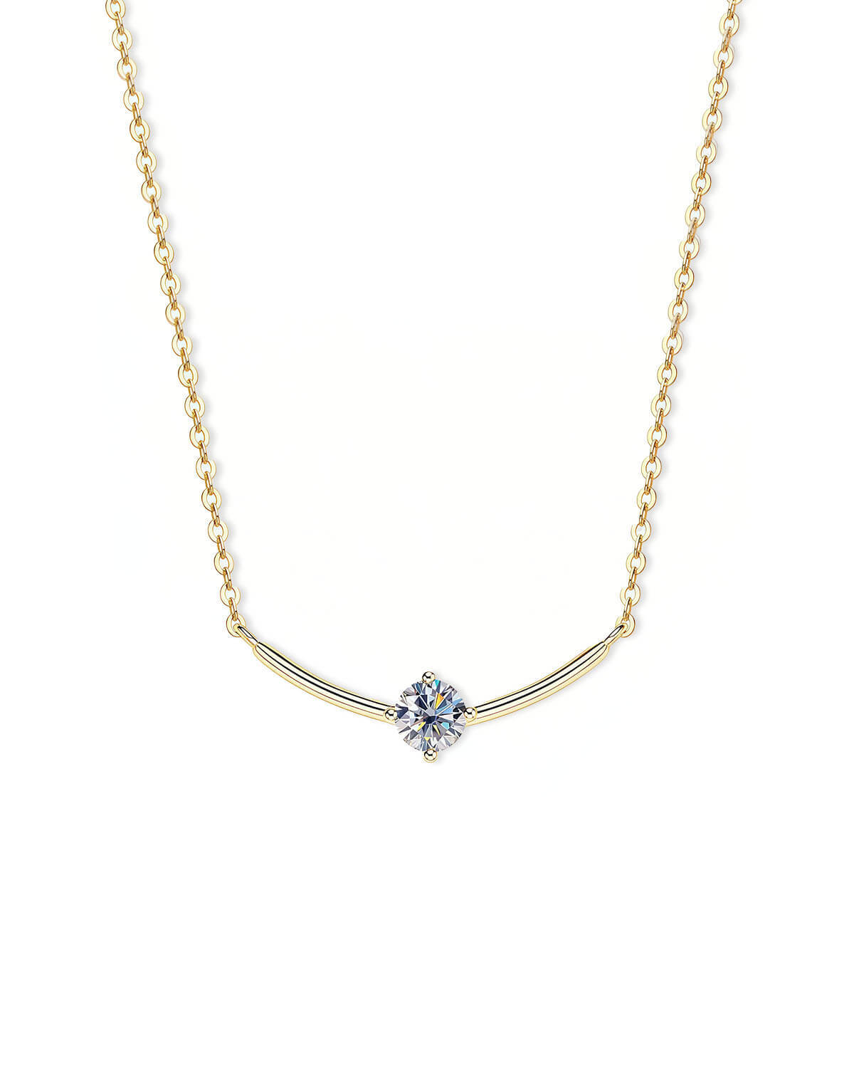 Solitaire Diamond Necklace | Curved Pendant 14K Gold Jewelry Gift for Women