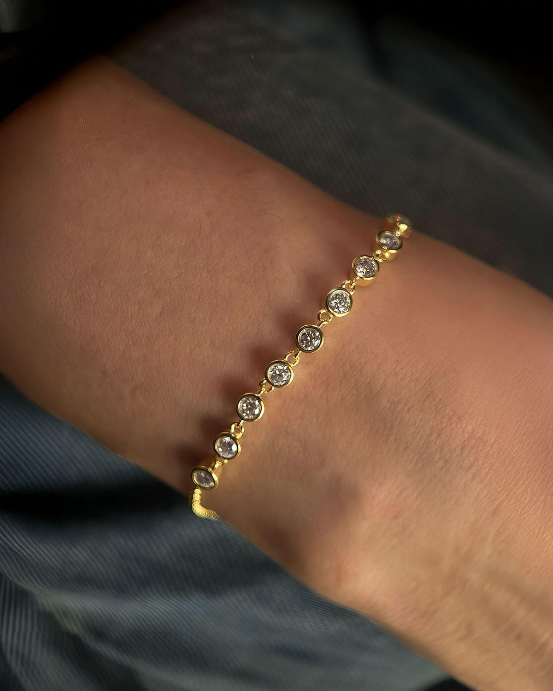 Timeless Gold Bracelet 14K with Moissanite Stones-Opreshyne