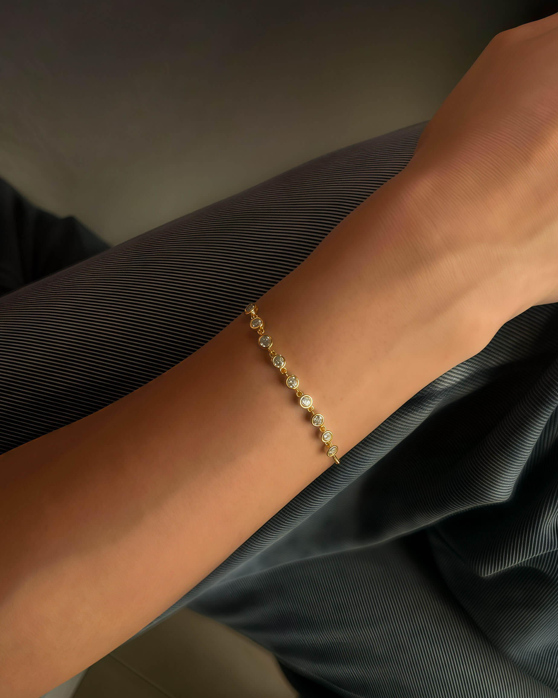 Timeless Gold Bracelet 14K with Moissanite Stones-Opreshyne