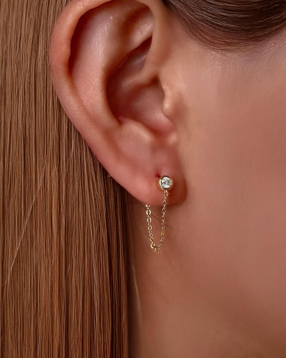 Golden Glow – Moissanite Chain Stud Earrings