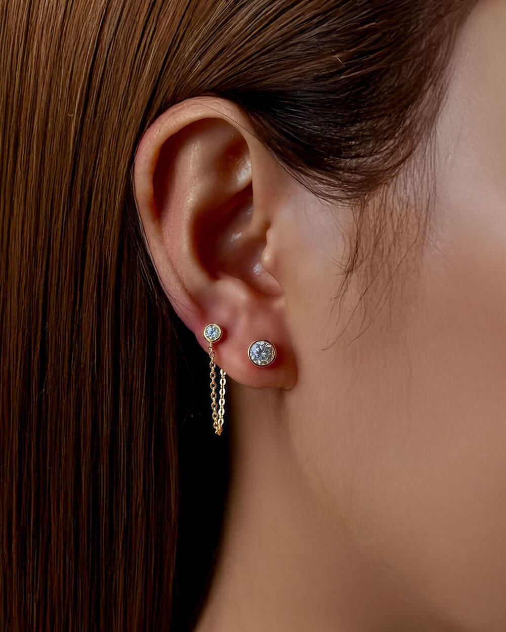 Luna Grace – Bezel Set Moissanite Gold Stud Earrings