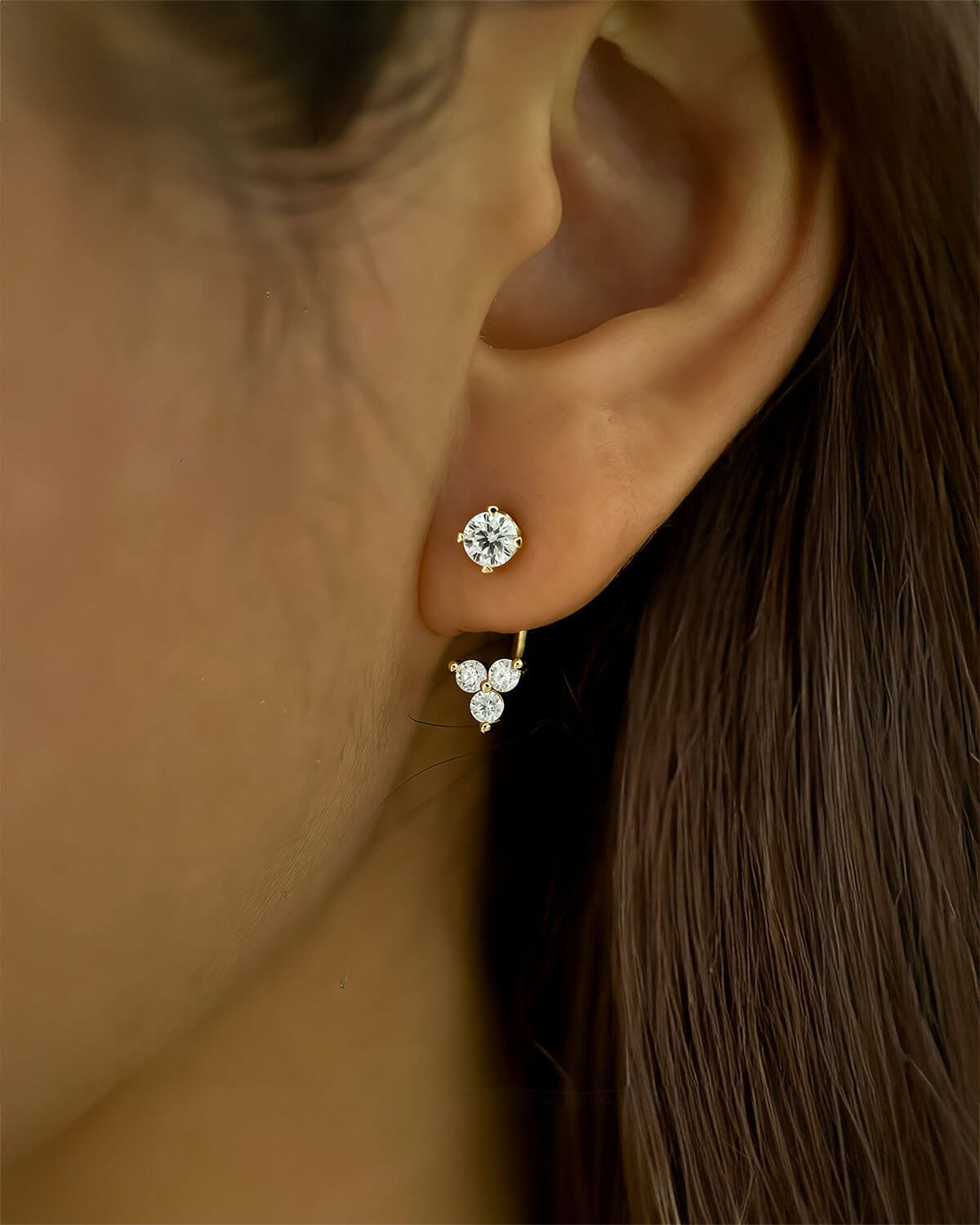 Unique 14K Gold Huggie Earrings with Moissanite-Opreshyne