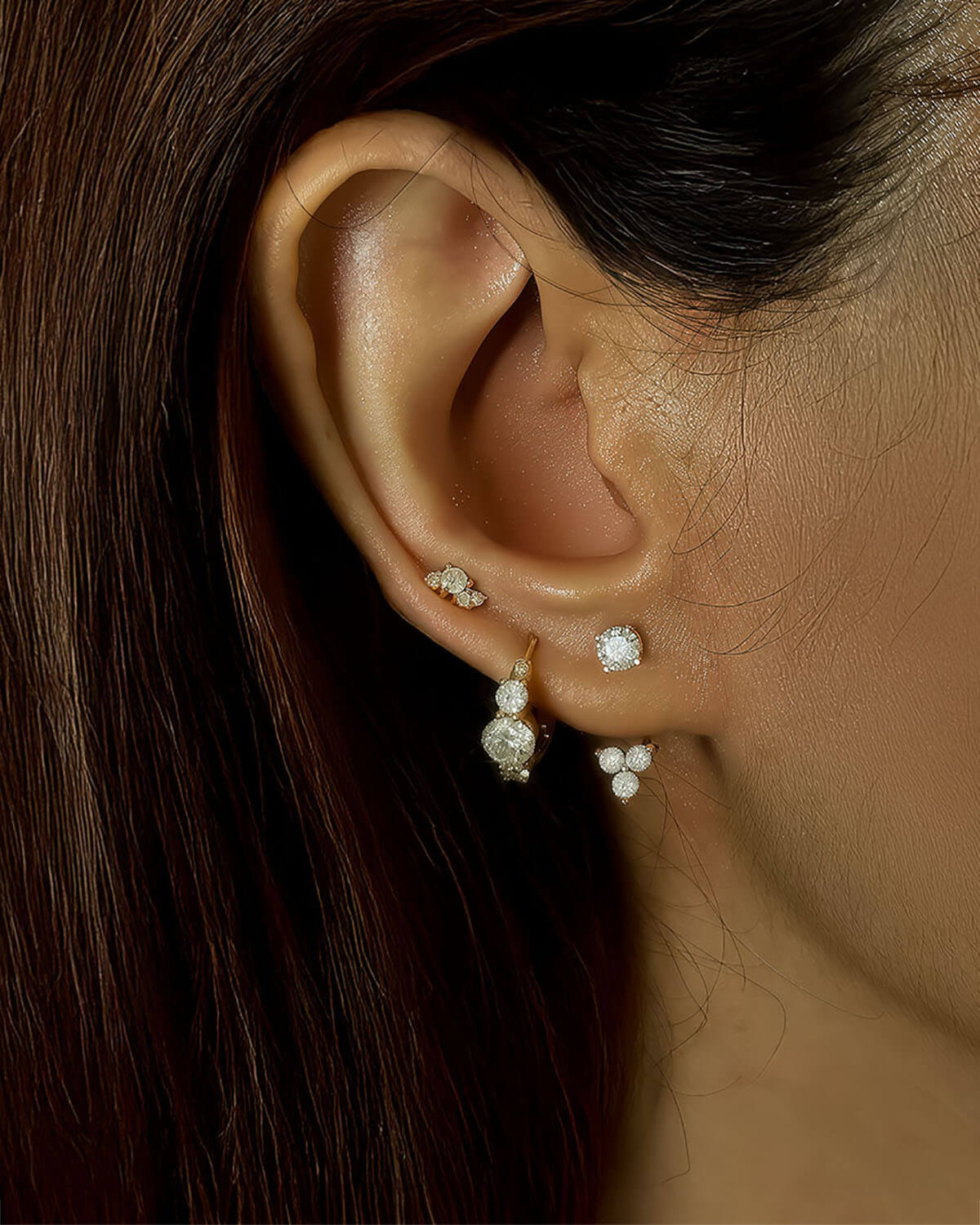 Unique 14K Gold Huggie Earrings with Moissanite-Opreshyne
