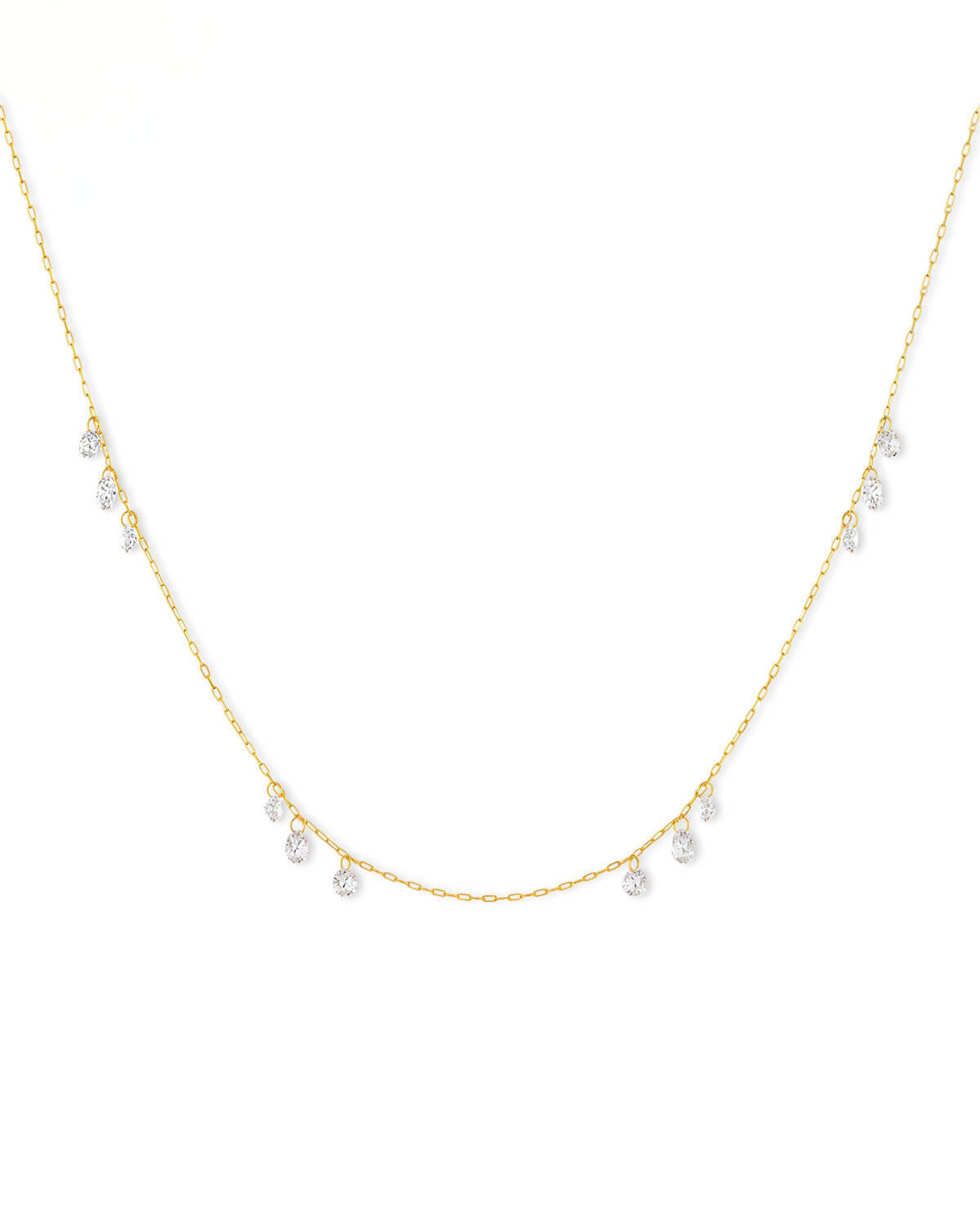 Womens Diamond Necklace | 12 Drilled Lab Diamond 14K Gold Chain Necklace