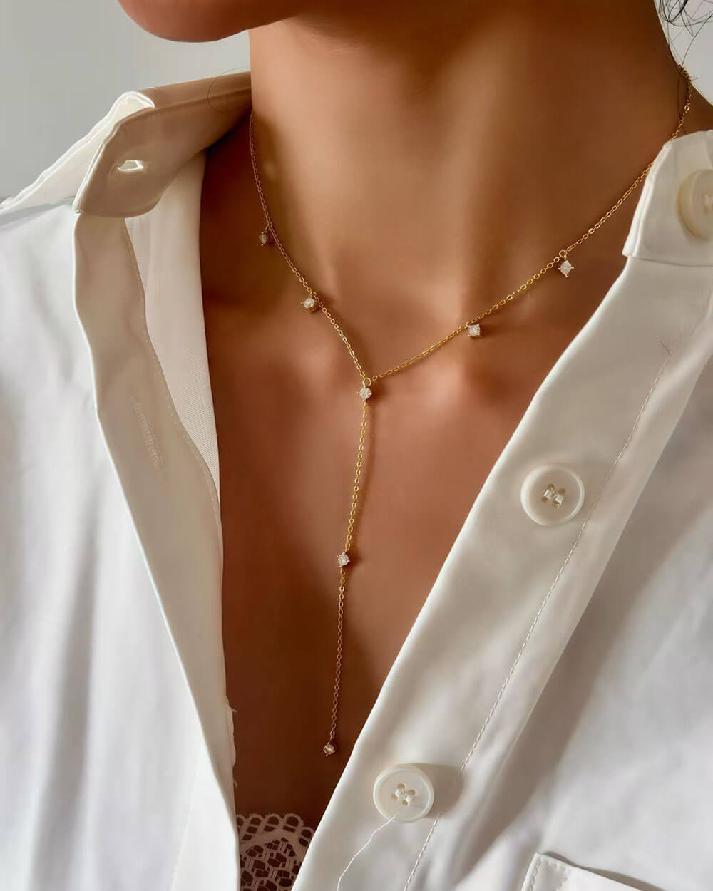 Celeste Drop - Y Diamond Necklace