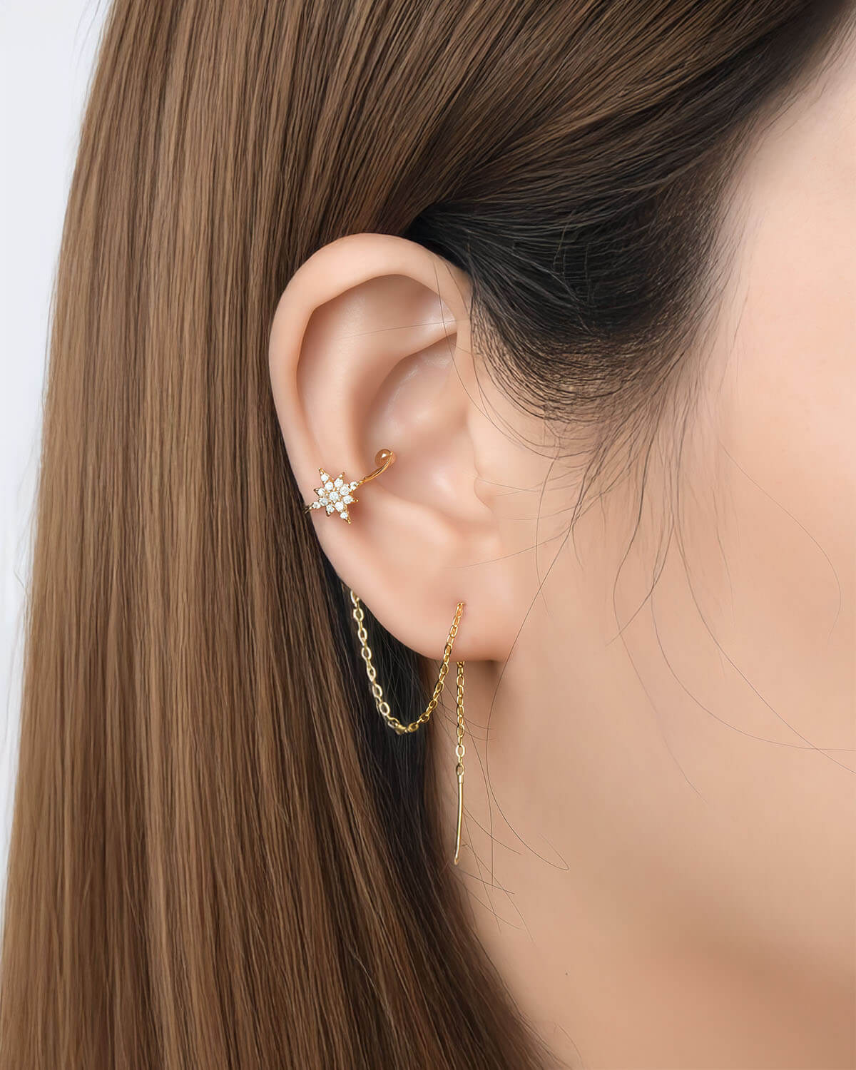 Celestial Drift-Star Through Chain  Ear Cuff-Opreshyne