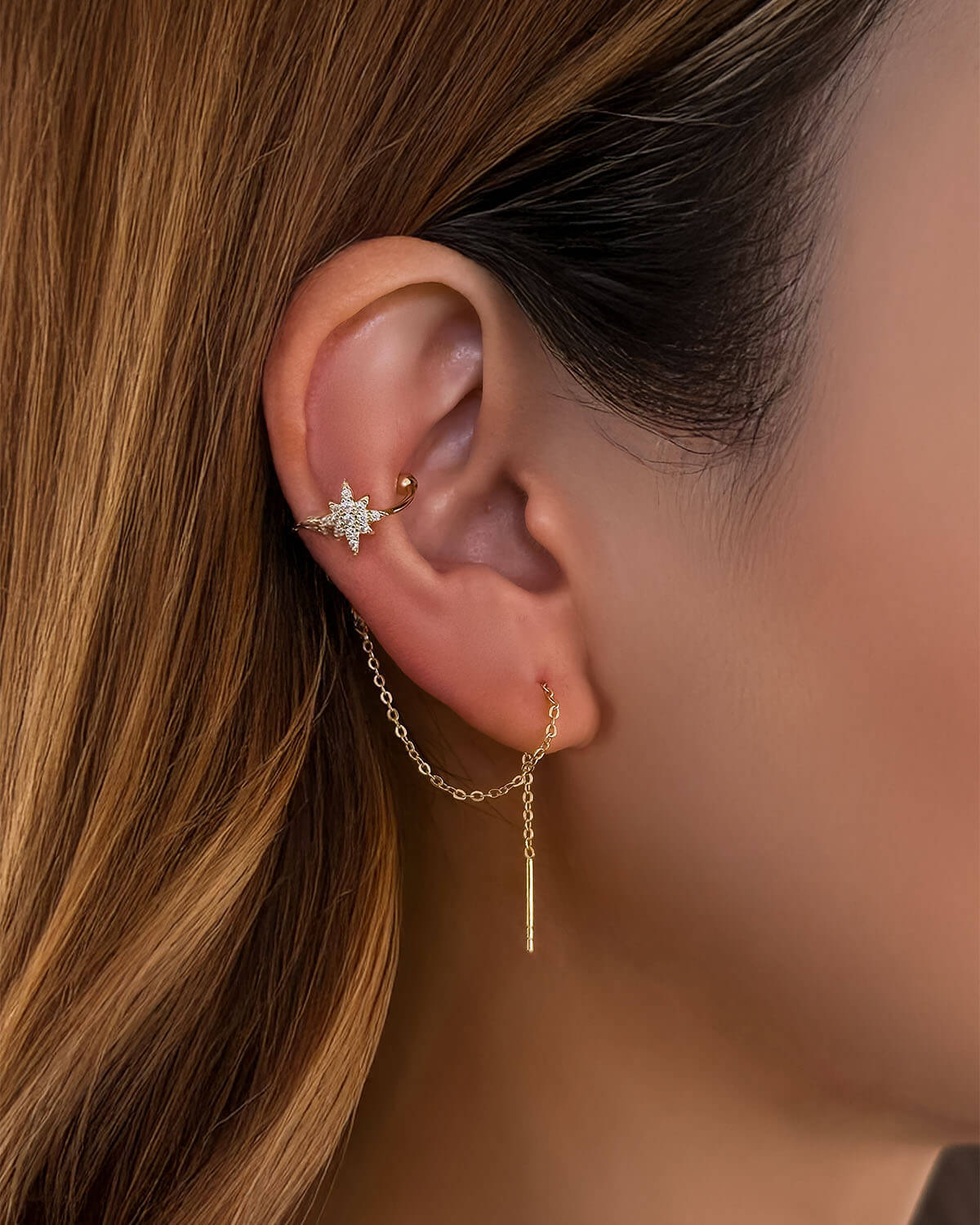 Celestial Drift-Star Through Chain  Ear Cuff-Opreshyne