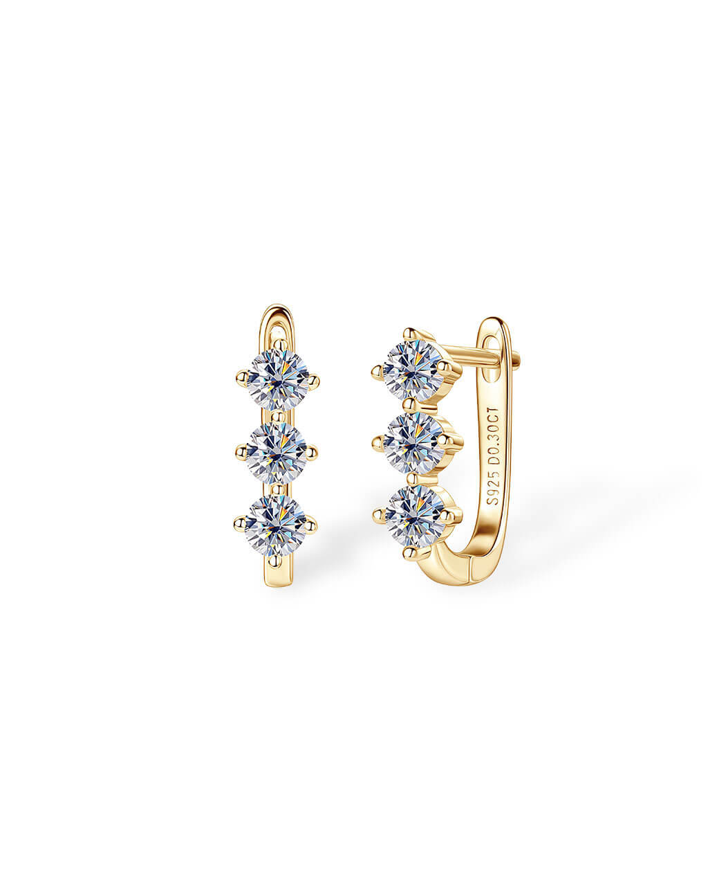 Liberty Orbit - Triple Stone Huggies Earrings-Opreshyne