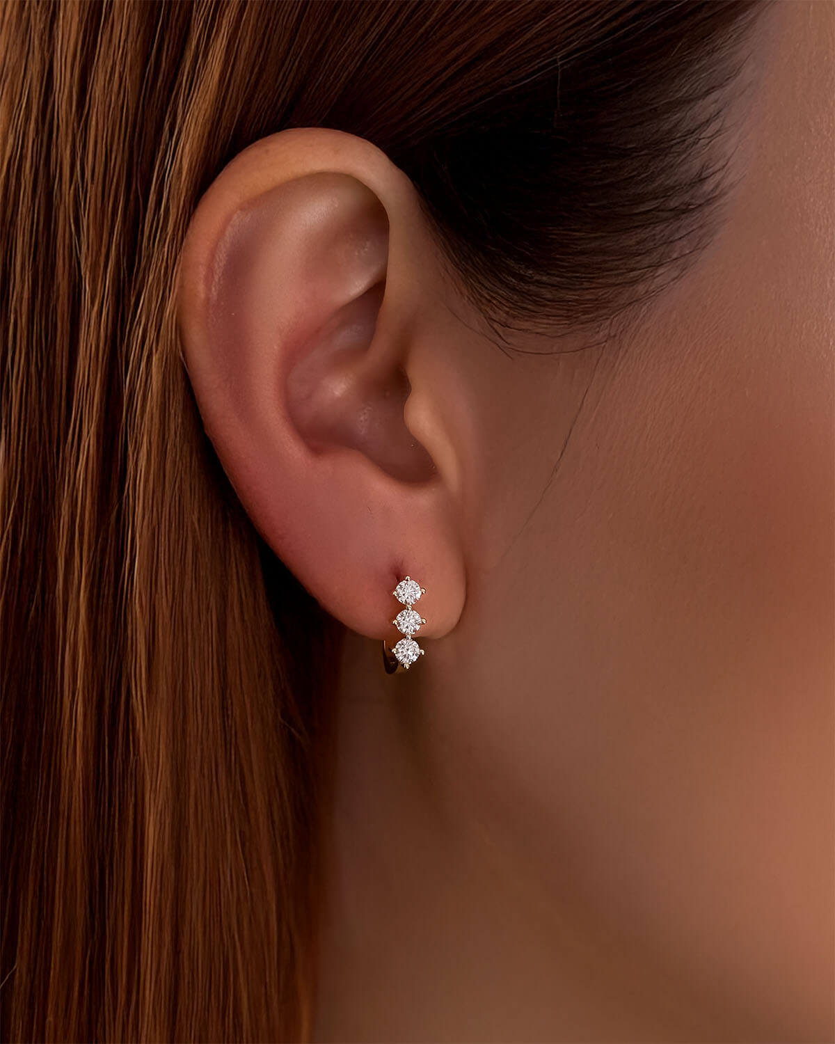 Liberty Orbit - Triple Stone Huggies Earrings-Opreshyne