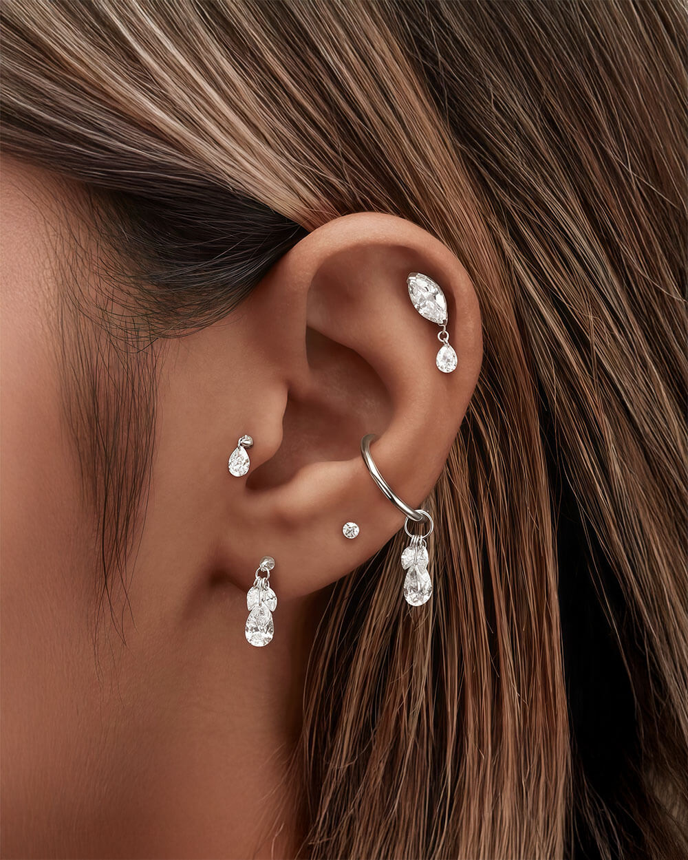 Serein Drop – Marquise Diamond Stud Earrings with Pear Dangle