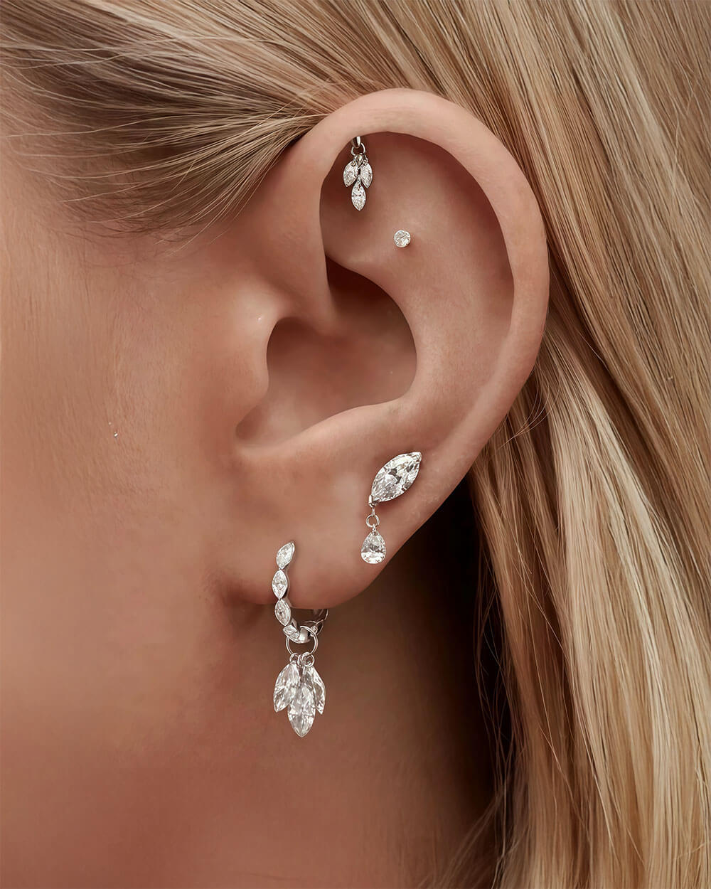 Serein Drop – Marquise Diamond Stud Earrings with Pear Dangle