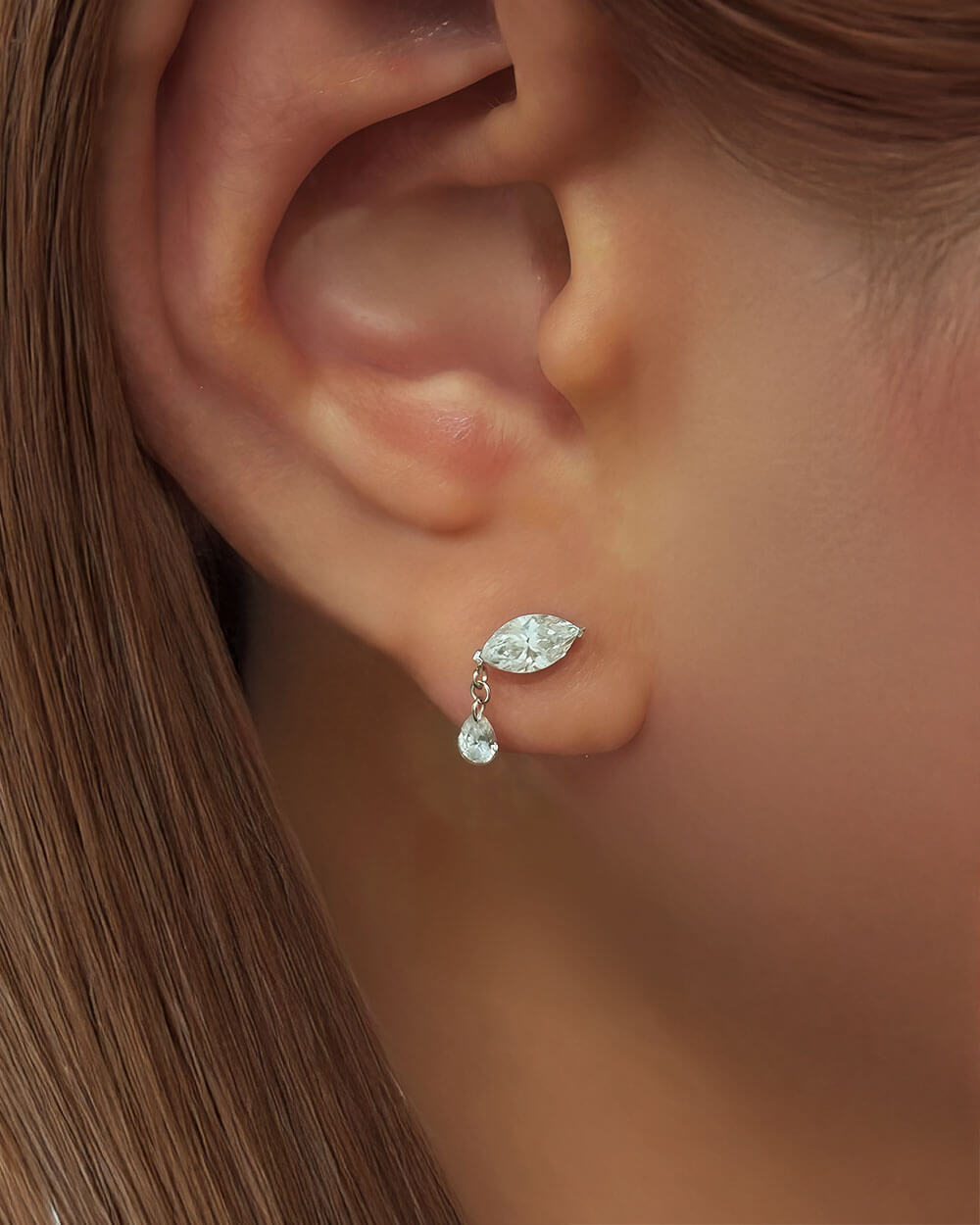 Serein Drop – Marquise Diamond Stud Earrings with Pear Dangle