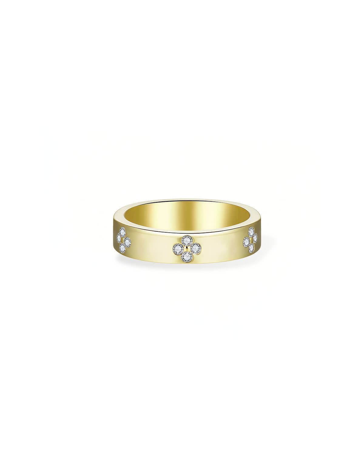 Gold Ring with Diamond | Four-Leaf Clover Design