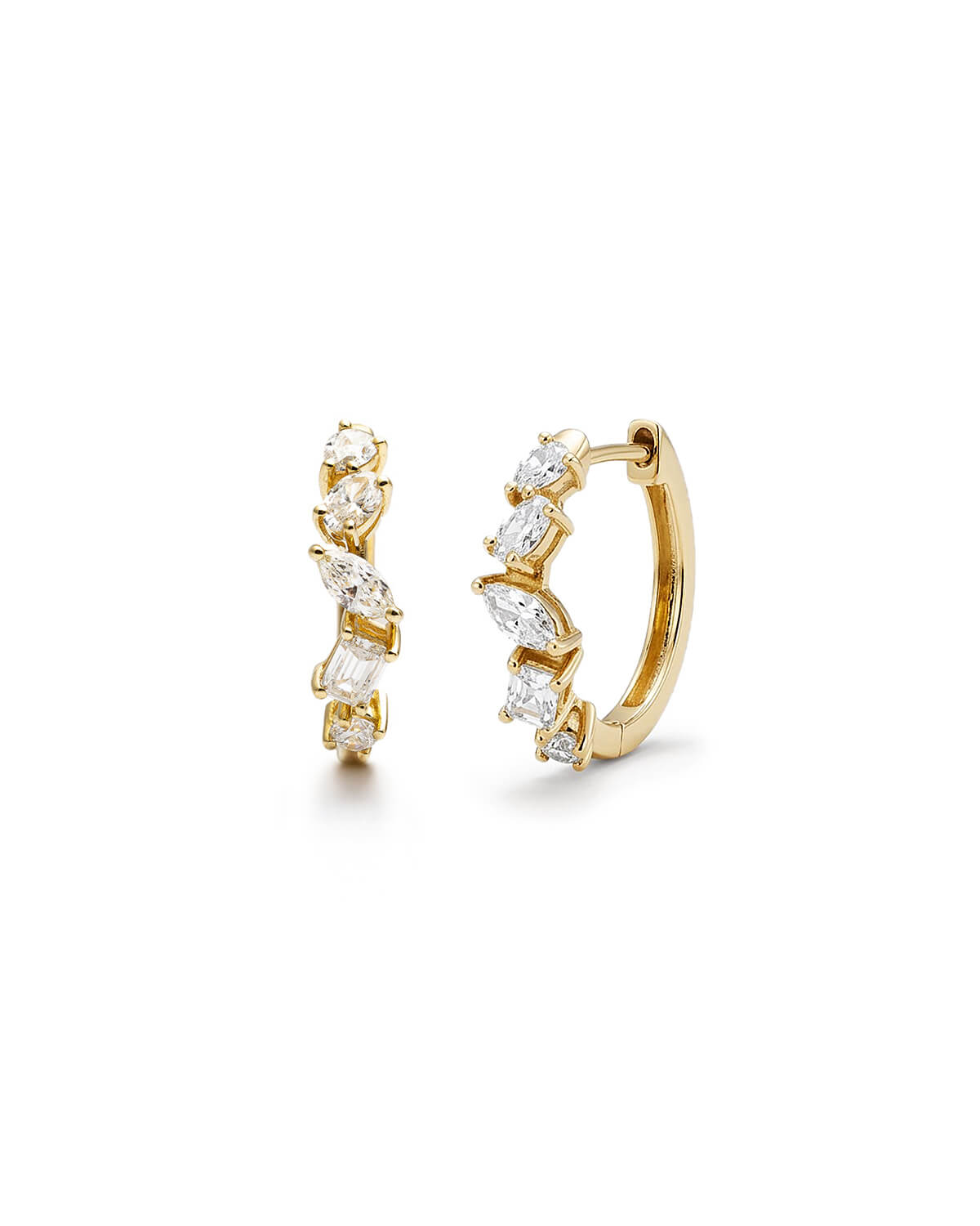 Norevia Mixed Cut Lab Diamond Hoop Earrings