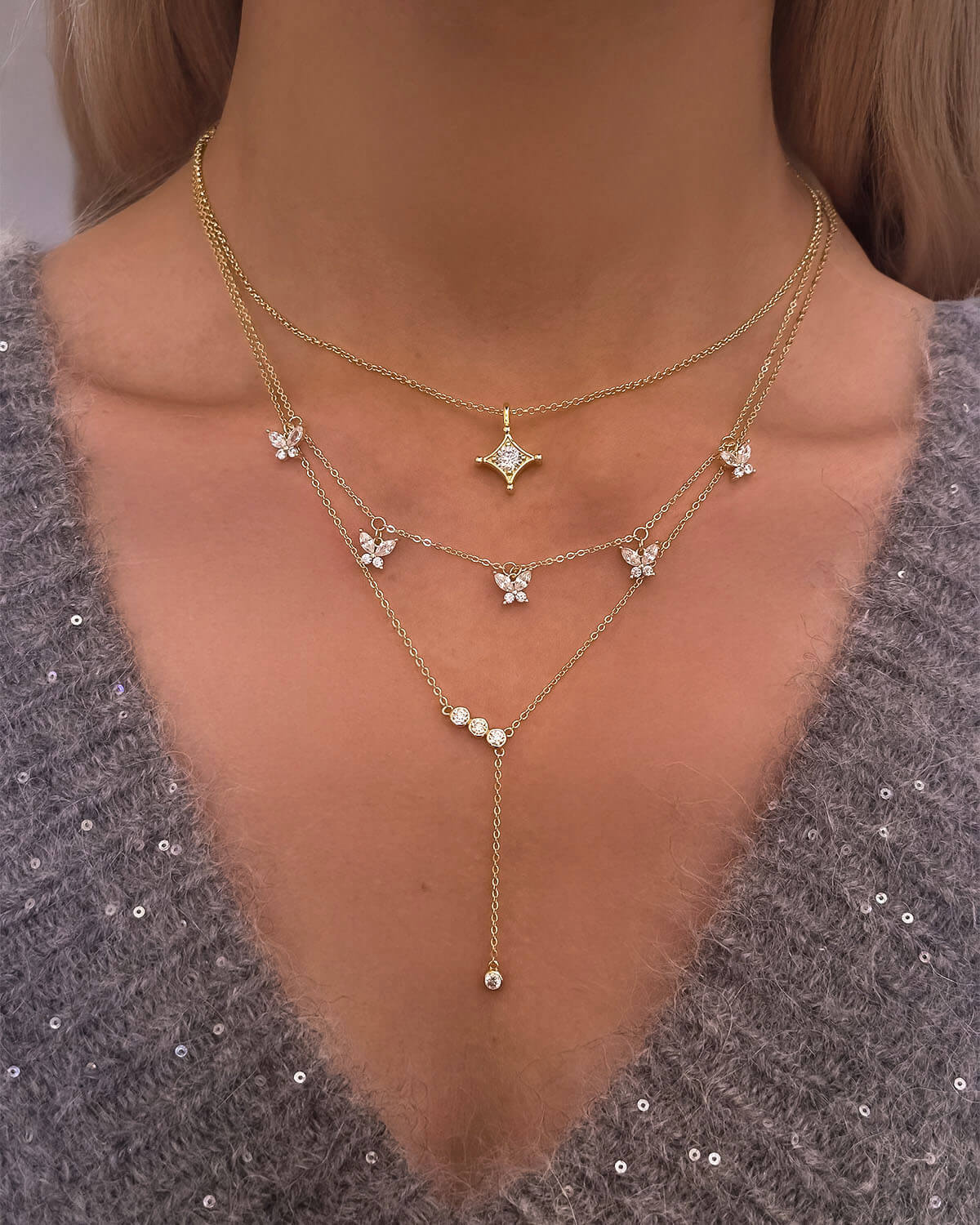 Ember Breeze Quadra - Moissanite Drop Necklace-Opreshyne