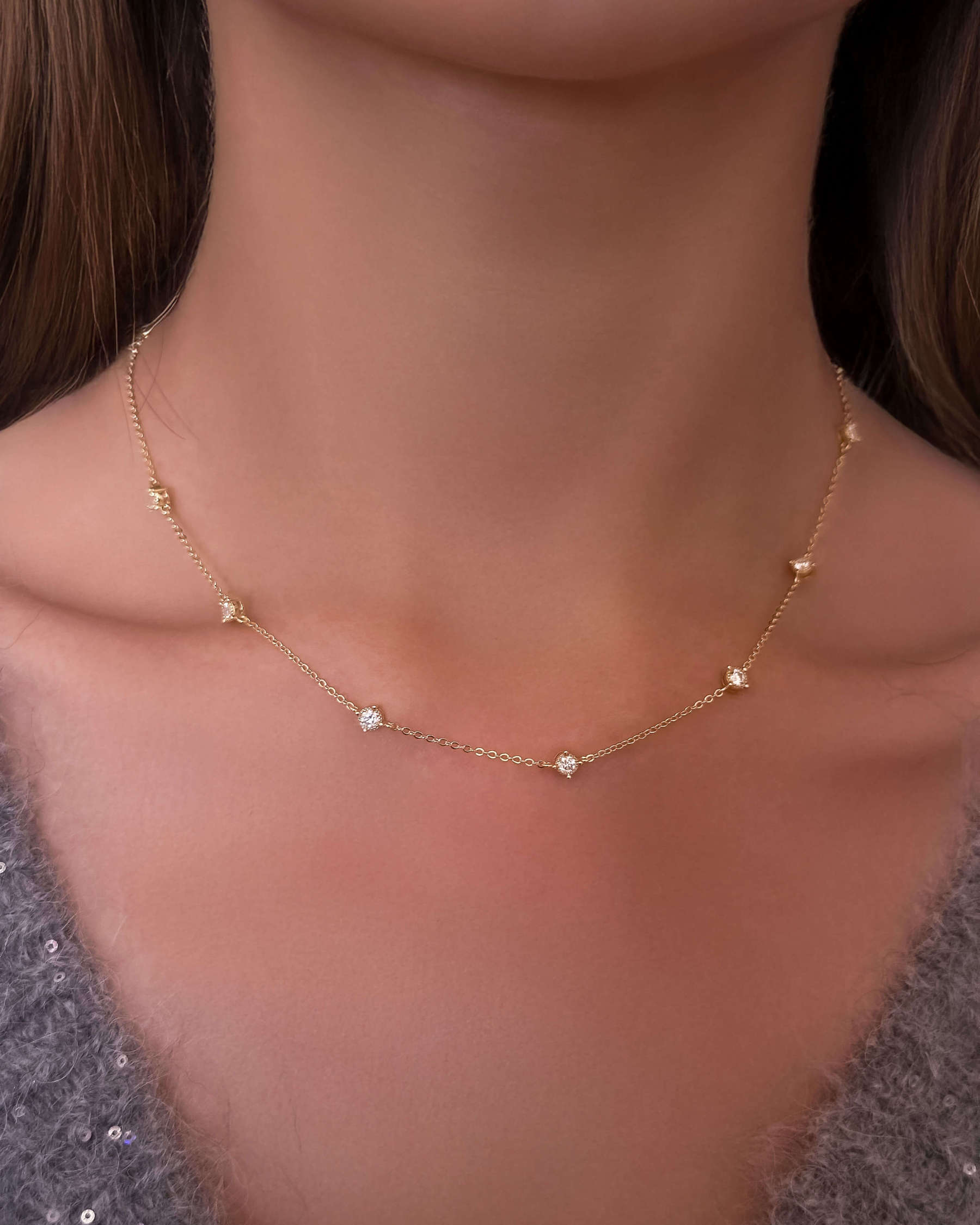 Eternal Glow - Moissanite Station Necklace-Opreshyne