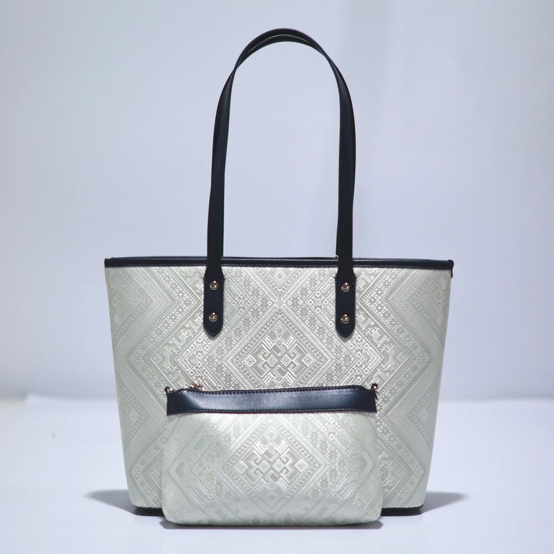 Large Capacity 2 in 1 Embroidery Handmade Brocade Pattern Vintage Daily Tote Bag