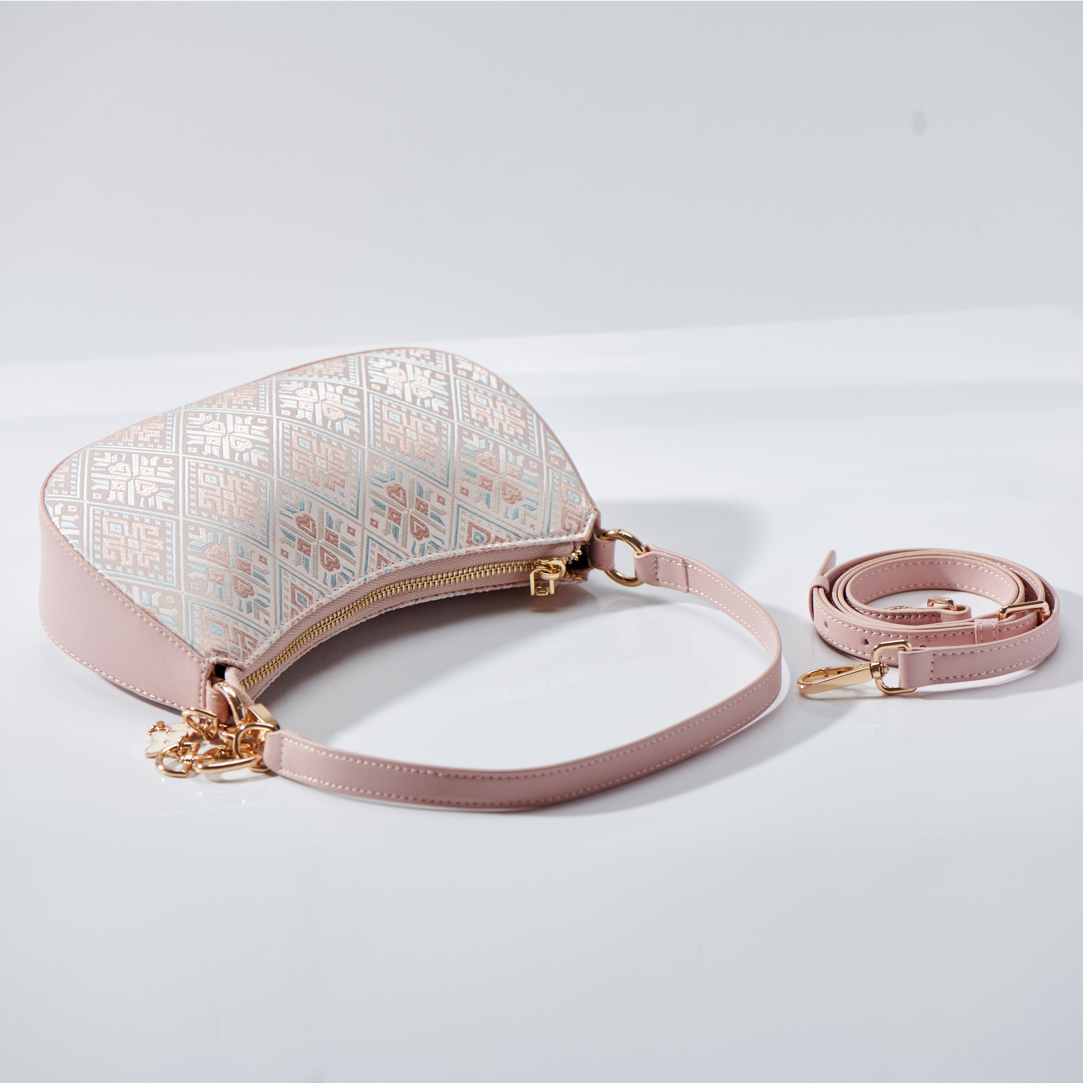 Crescent Moon Ancient Embroidery Medium Size Classical Handmade Brocade Patter Shoulder Bag