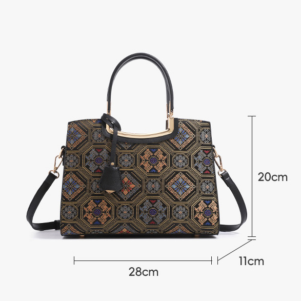Retro Medium Size Large Capacity Embroidery Handwoven Zhuang Pattern Handag