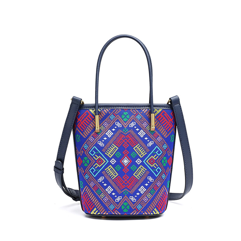 Boho Small Size Large Capacity Embroidery Handwoven Zhuang Pattern Bucket Handag