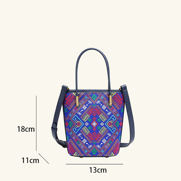 Boho Small Size Large Capacity Embroidery Handwoven Zhuang Pattern Bucket Handag