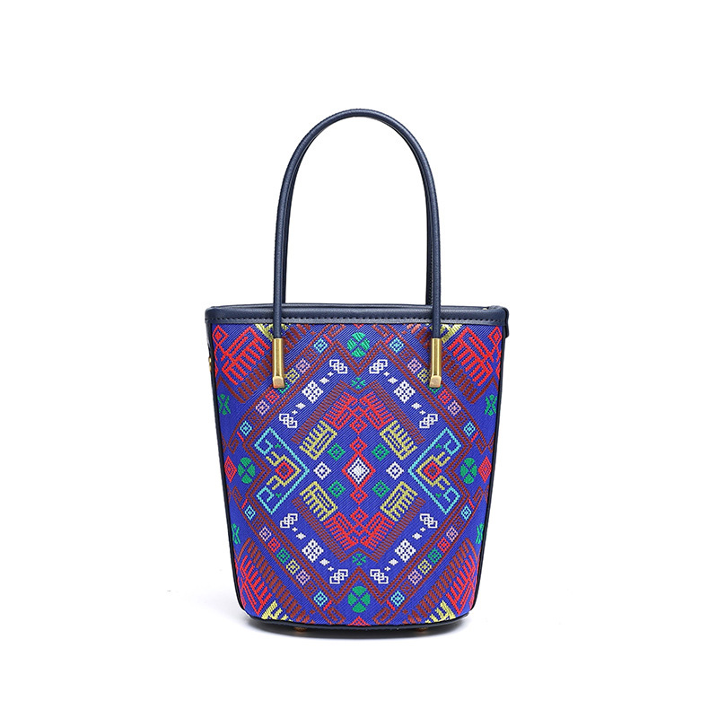 Boho Small Size Large Capacity Embroidery Handwoven Zhuang Pattern Bucket Handag