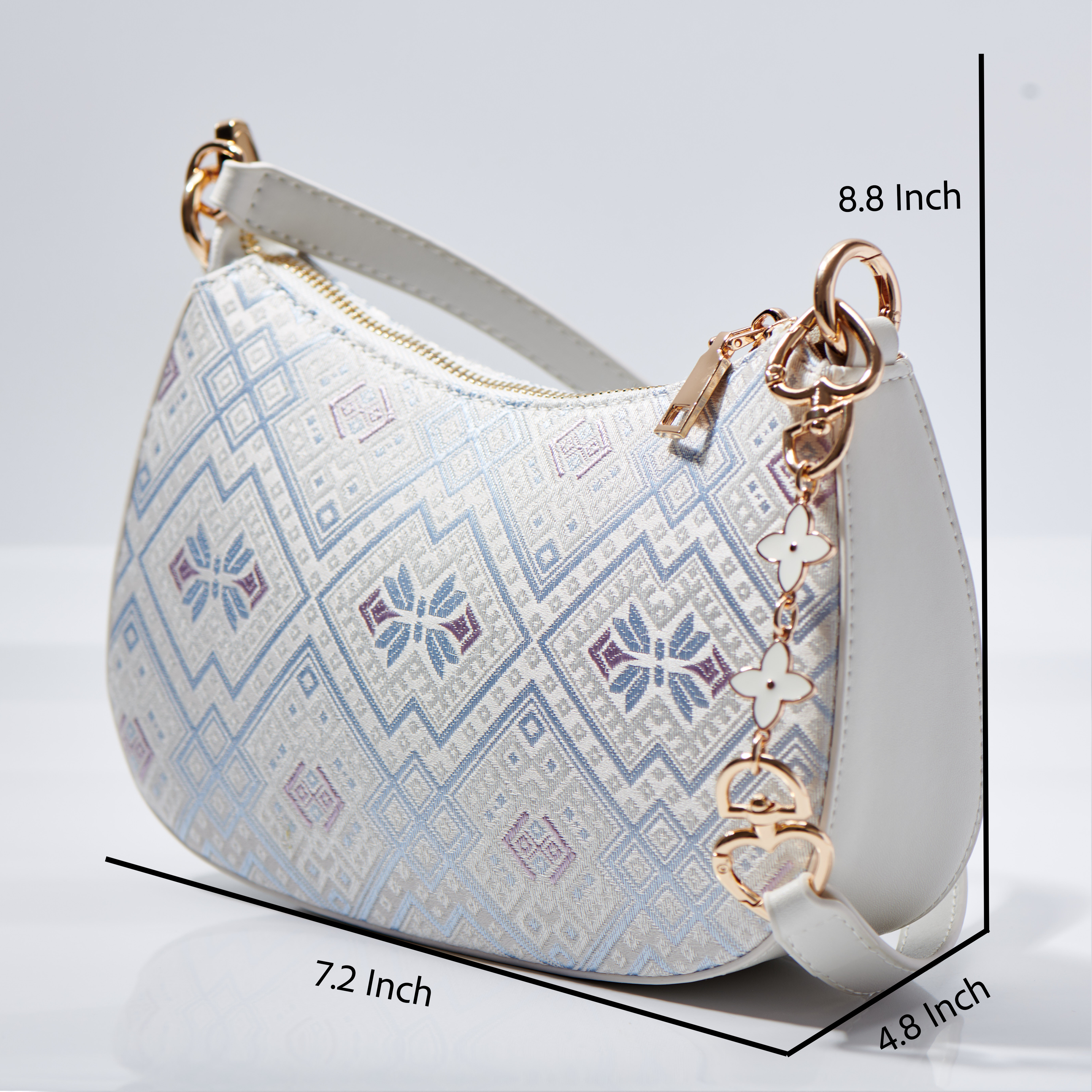 Crescent Moon Ancient Embroidery Medium Size Classical Handmade Brocade Patter Shoulder Bag