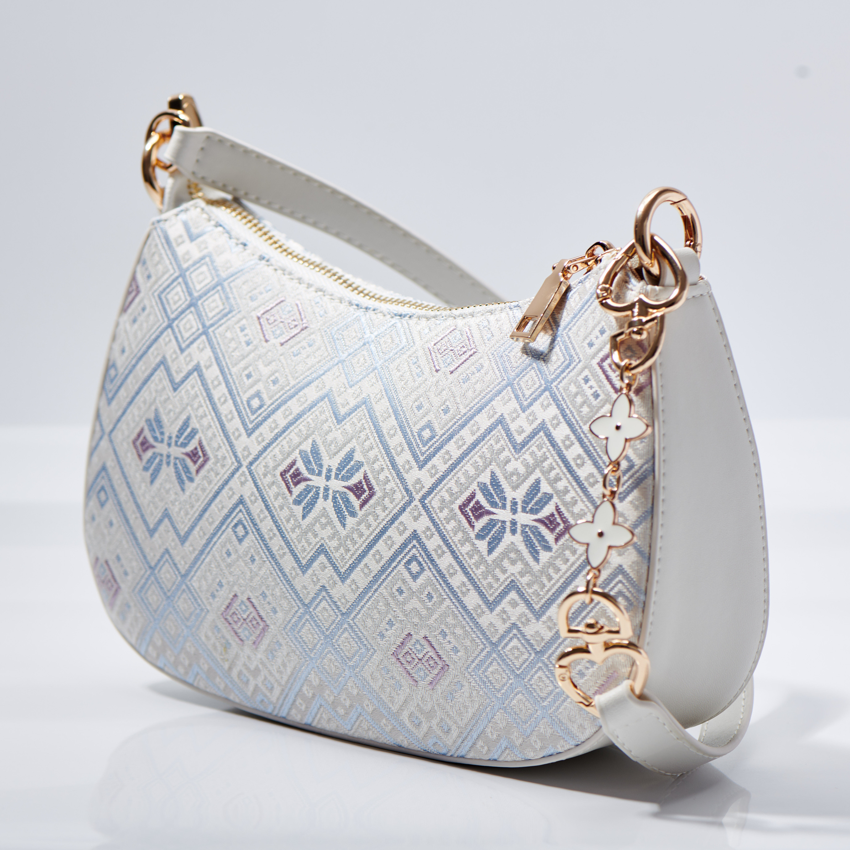 Crescent Moon Ancient Embroidery Medium Size Classical Handmade Brocade Patter Shoulder Bag