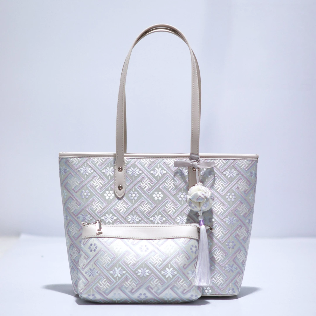 Fashion Large Capacity 2 in 1 Embroidery Handmade Brocade Pattern Daily Tote Bag