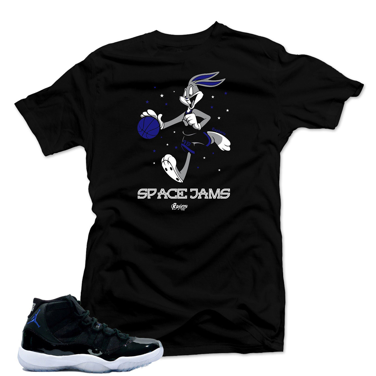 Bunny Playing Ball Tee-Shirt Match Jordan 11 Space Jam - Black