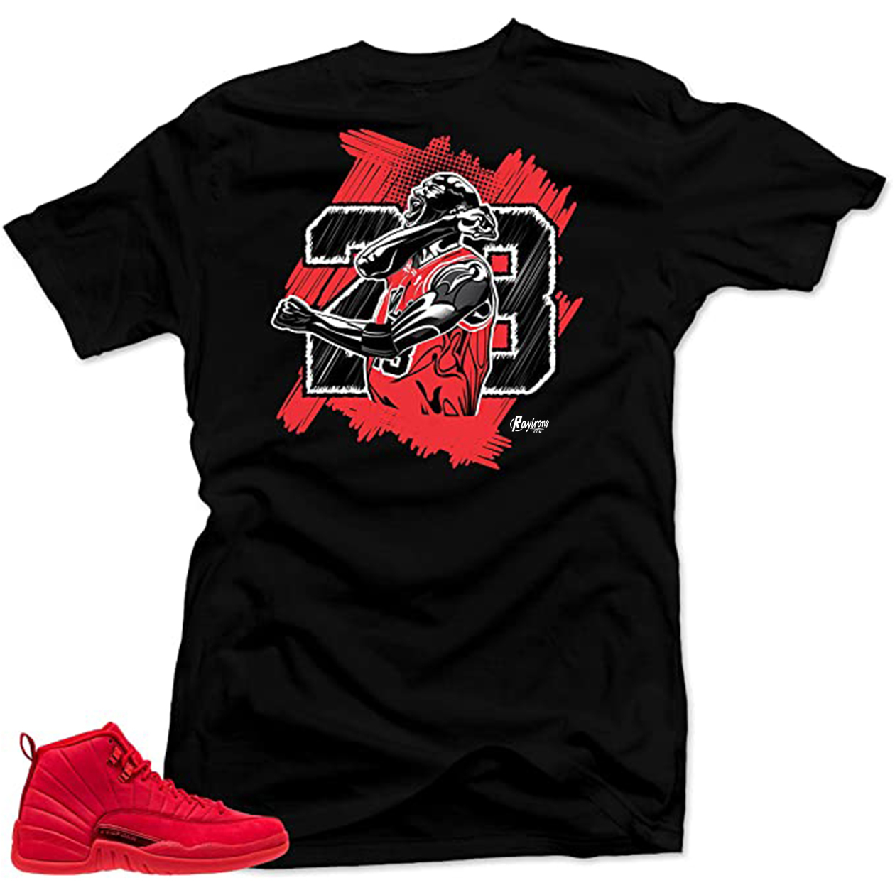 Graffiti Bulls Tee-Shirt Match Jordan 12 Gym Red Sneaker - 3 Colors
