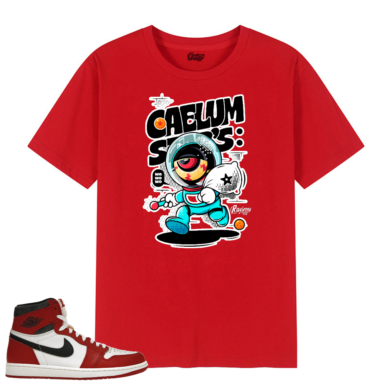 Caelum Star Tee-Shirt Match Jordan 1 Lost and Found - Red