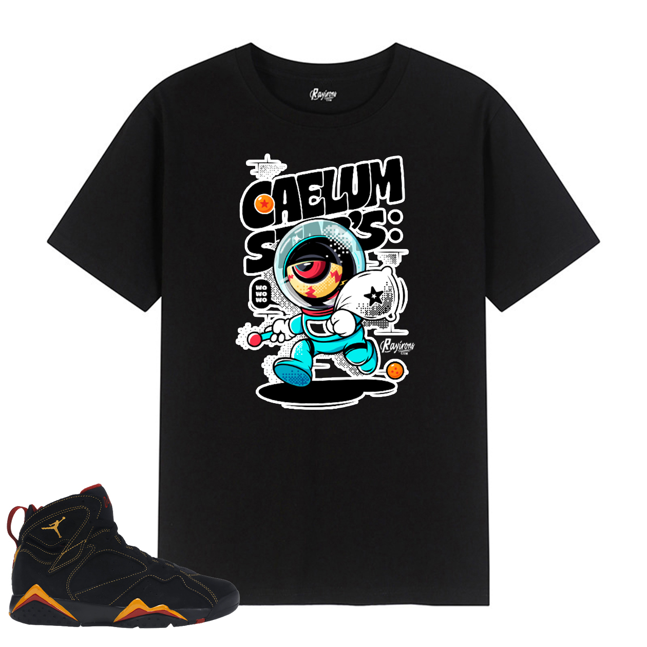 Caelum Star Tee-Shirt Match Jordan 7 Citrus - Black