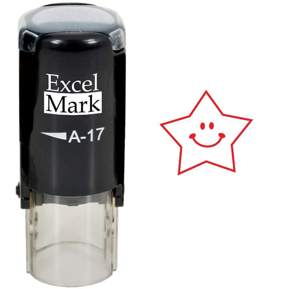 Round Teacher Stamp Happy Star RED Ink