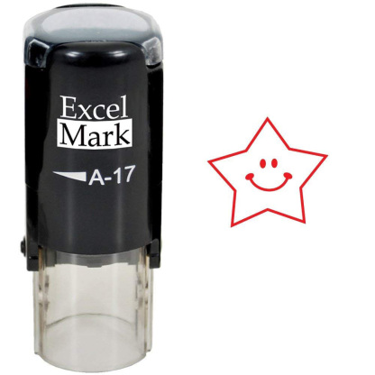 Round Teacher Stamp Happy Star RED Ink