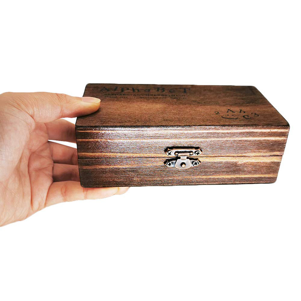 70 Piece Vintage DIY Numbers and Letters Wooden Rubber Stamp Set with Wooden Box