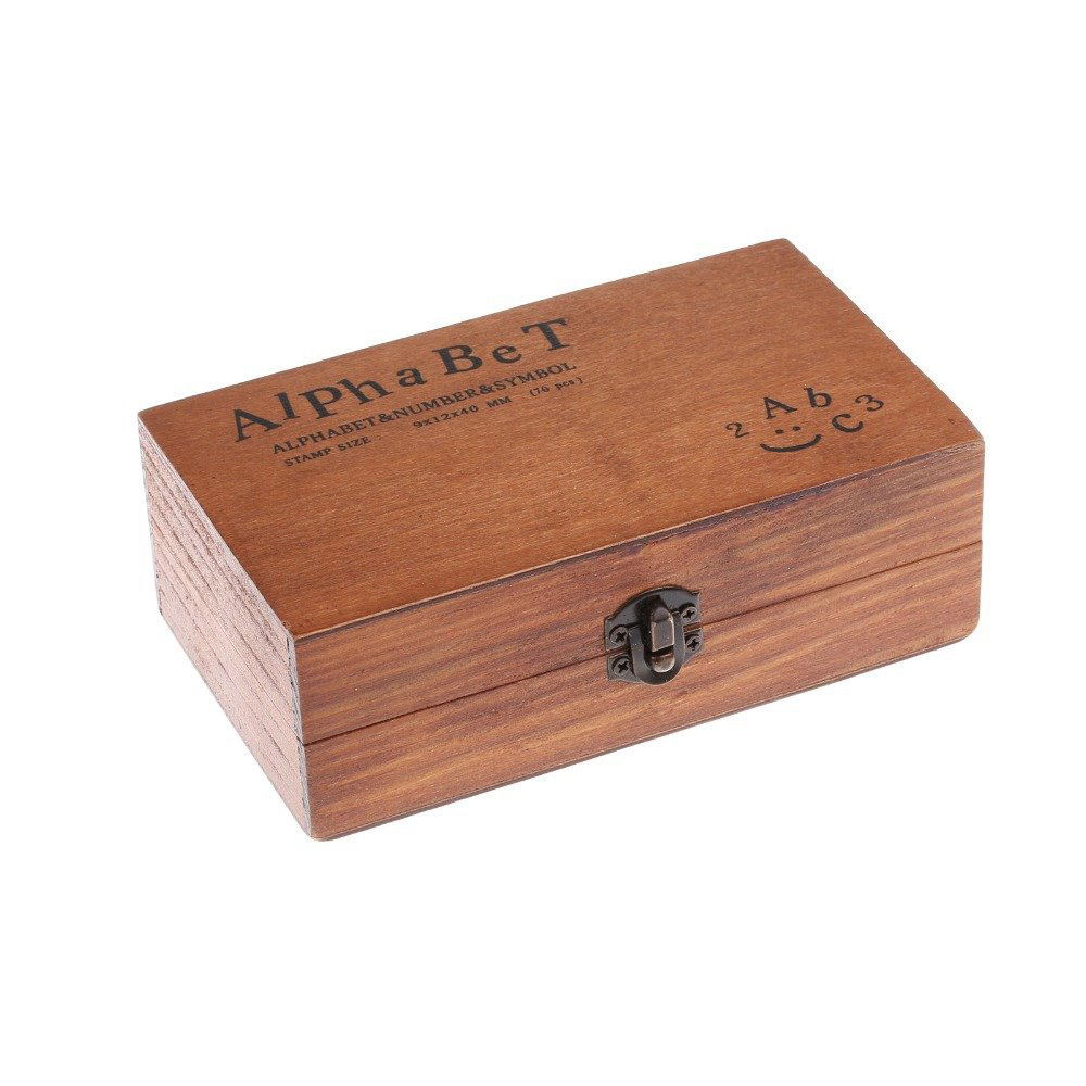 70 Piece Vintage DIY Numbers and Letters Wooden Rubber Stamp Set with Wooden Box