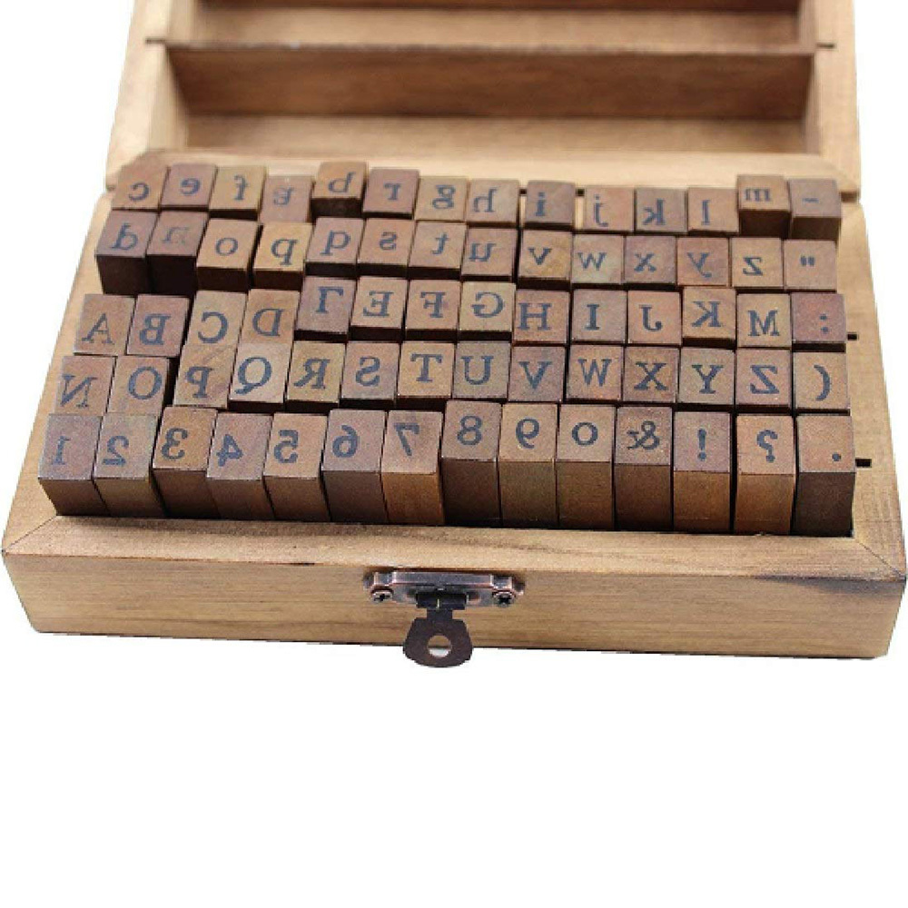 70 Piece Alphanumeric Signs Vintage DIY Craft Cards to Make Wood Rubber Stamps