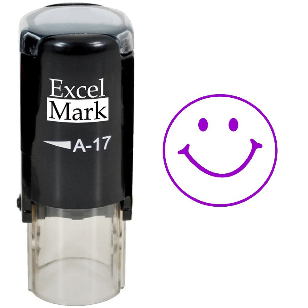 Smiley Automatic Round Teacher Stamp Purple Ink